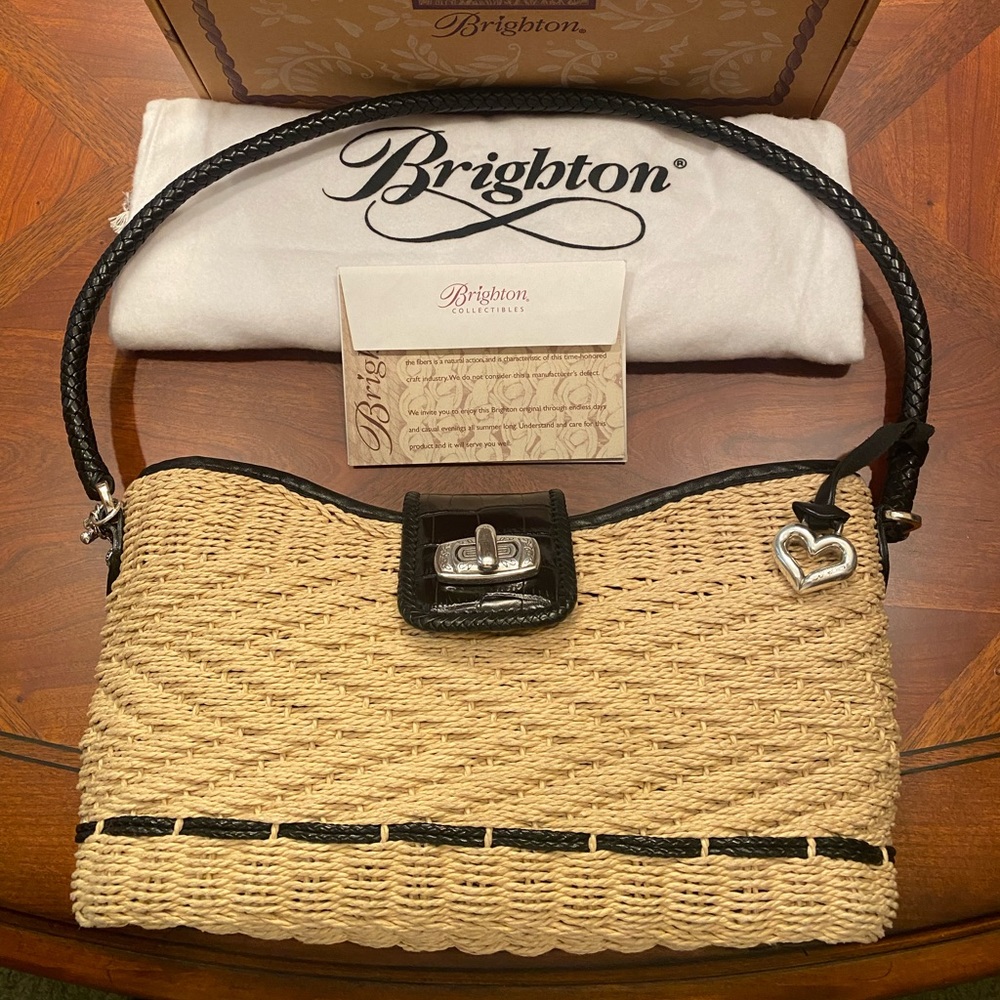 Authentic Brighton Wendy H70224 natural straw-woven shoulder bag/purse